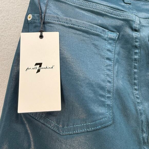 7 for All Mankind Jeans Women's 26 (2)Teal Blue High Waist Ankle Skinny NWT - Picture 8 of 16